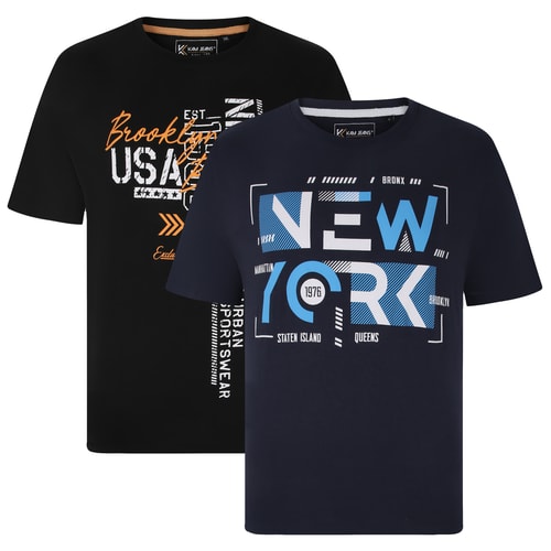 KAM Twin Pack NY T-Shirt Schwarz/Marineblau